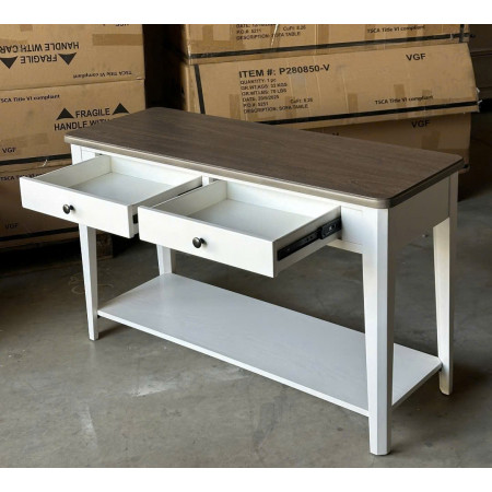 P2728 Collection 02 : Bộ 2 Bàn Trang Trí - Màu Trắng + Nâu